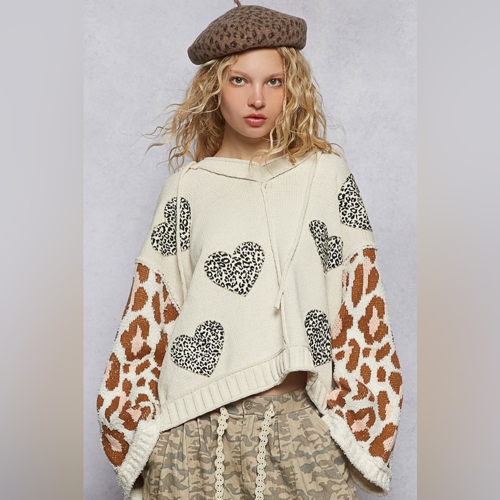 P12 New POL Leopard Heart Knit Hoodie - Picture 6 of 6